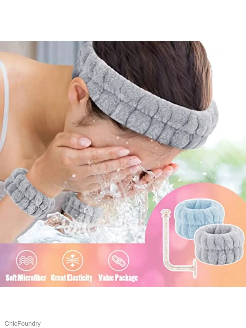 Microfiber Spa Headband Set with Wristbands for Washing Face Makeup